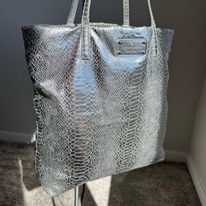 Kate Spade New York Metallic Silver Snakeskin-Texture Tote Shoulder Bag